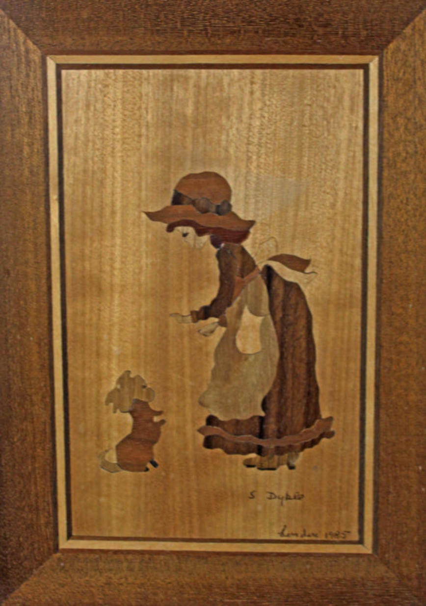 marquetry girl and her dog